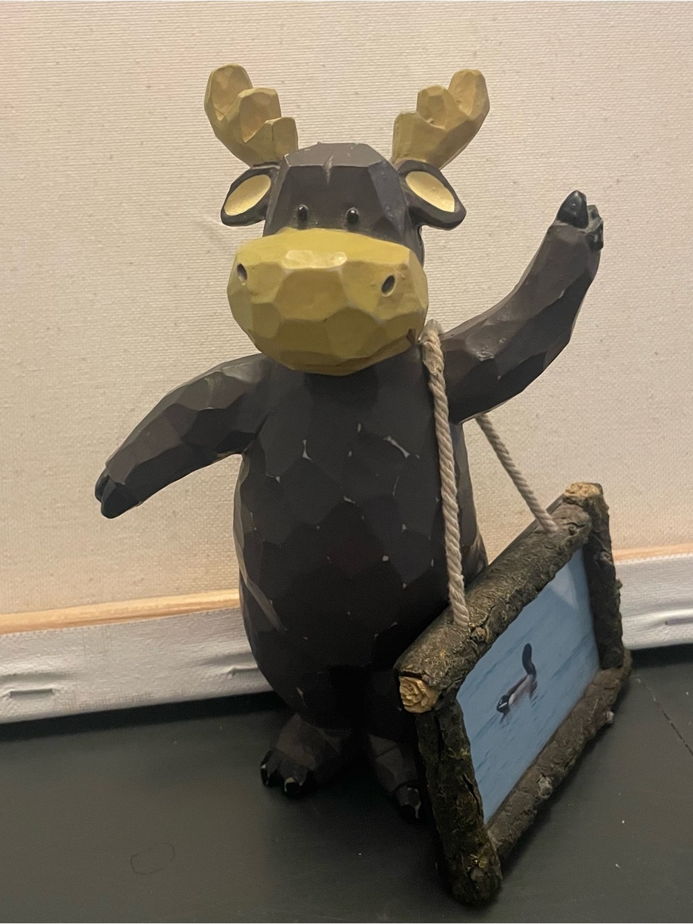 Moose Figurine with Duck picture Rustic for Cabin, Lodge, or Woodland Home Decor